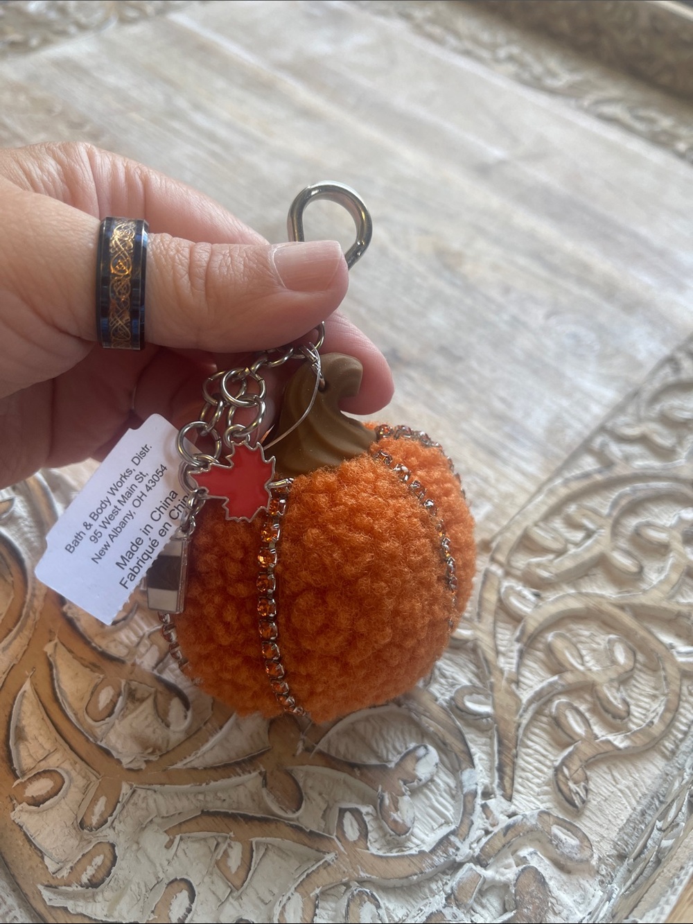 Plush Orange Pumpkin Keychain Bag Charm - Decorative Accent Pocketbac Holder